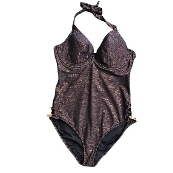 Freya Womens One Piece Swimsuit, Metallic, Underwire Support, Halter, 34DD - Picture 1 of 6